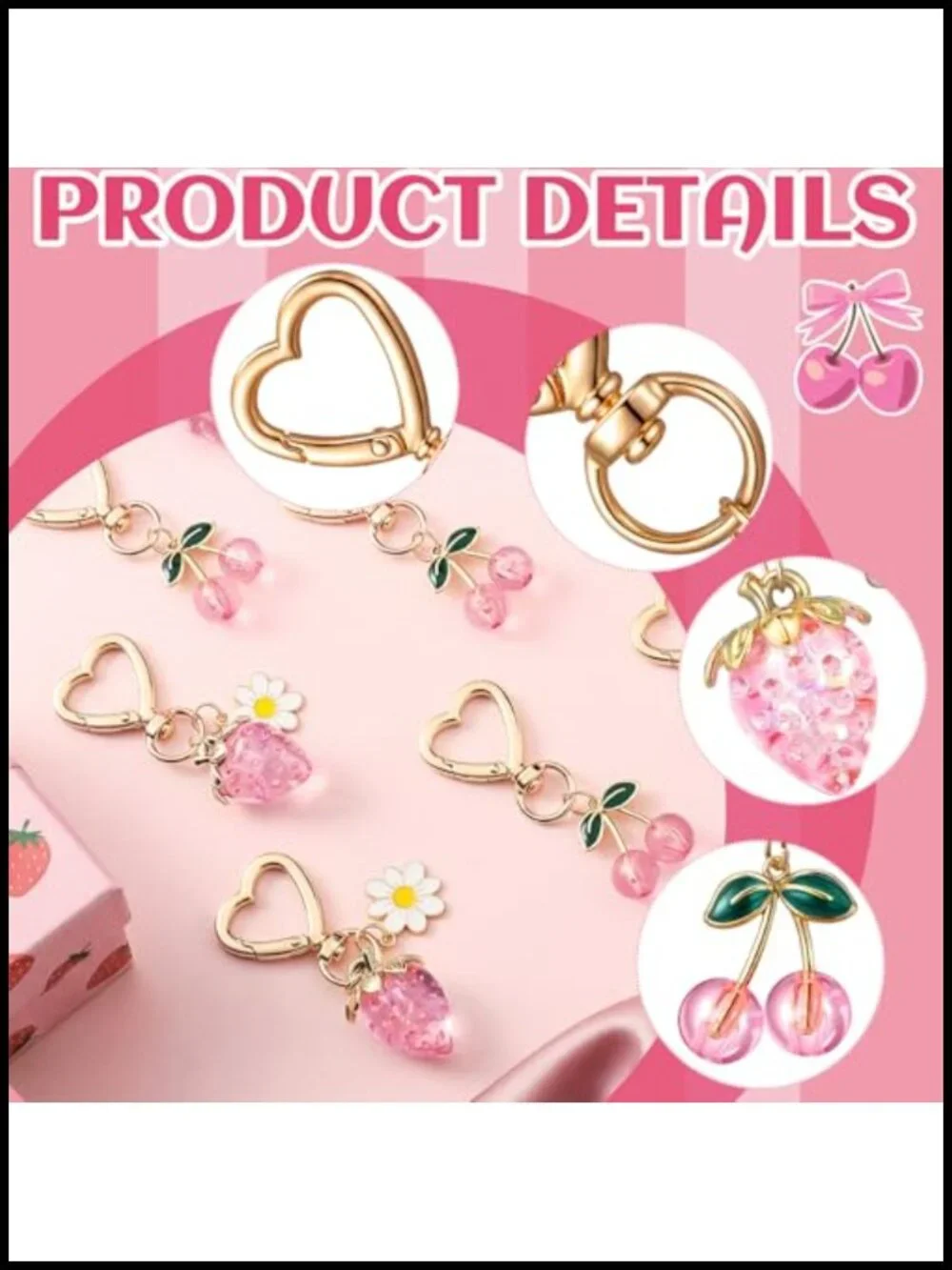 12 Pcs Fruit Charms Keychains Kawaii Cherry Strawberry Bag Decor for Women Purse